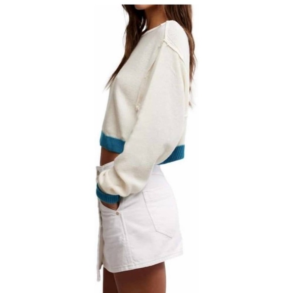 Free People Into the Blue Wool Blend Crop Sweater in Tropical Blue Combo Medium - Picture 4 of 12